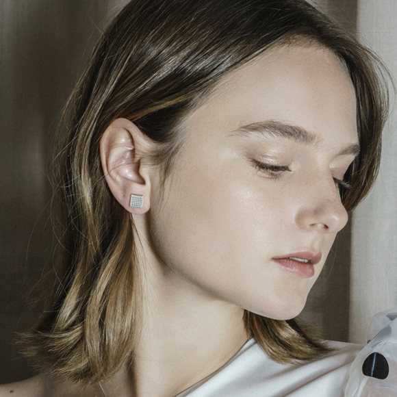 Sterling silver diamond earrings men or women - Picture 4 of 7